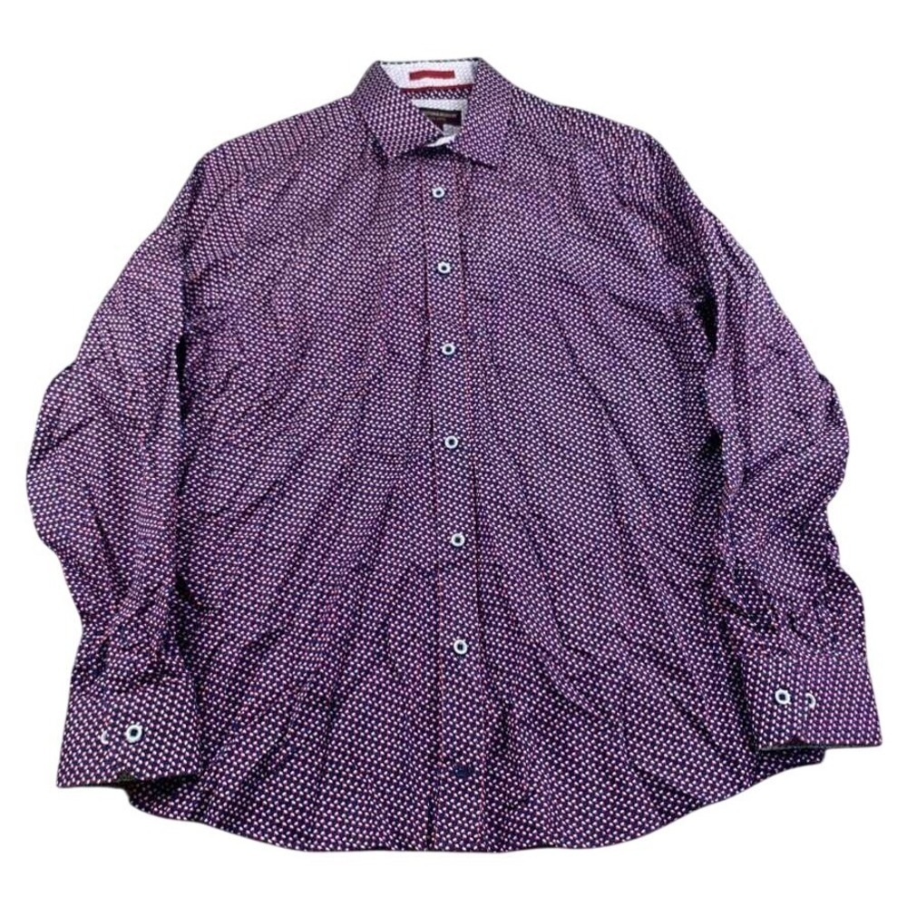 Johnston‎ & Murphy Button Up Shirt Men M Purple Geometric Cotton Long Sleeve